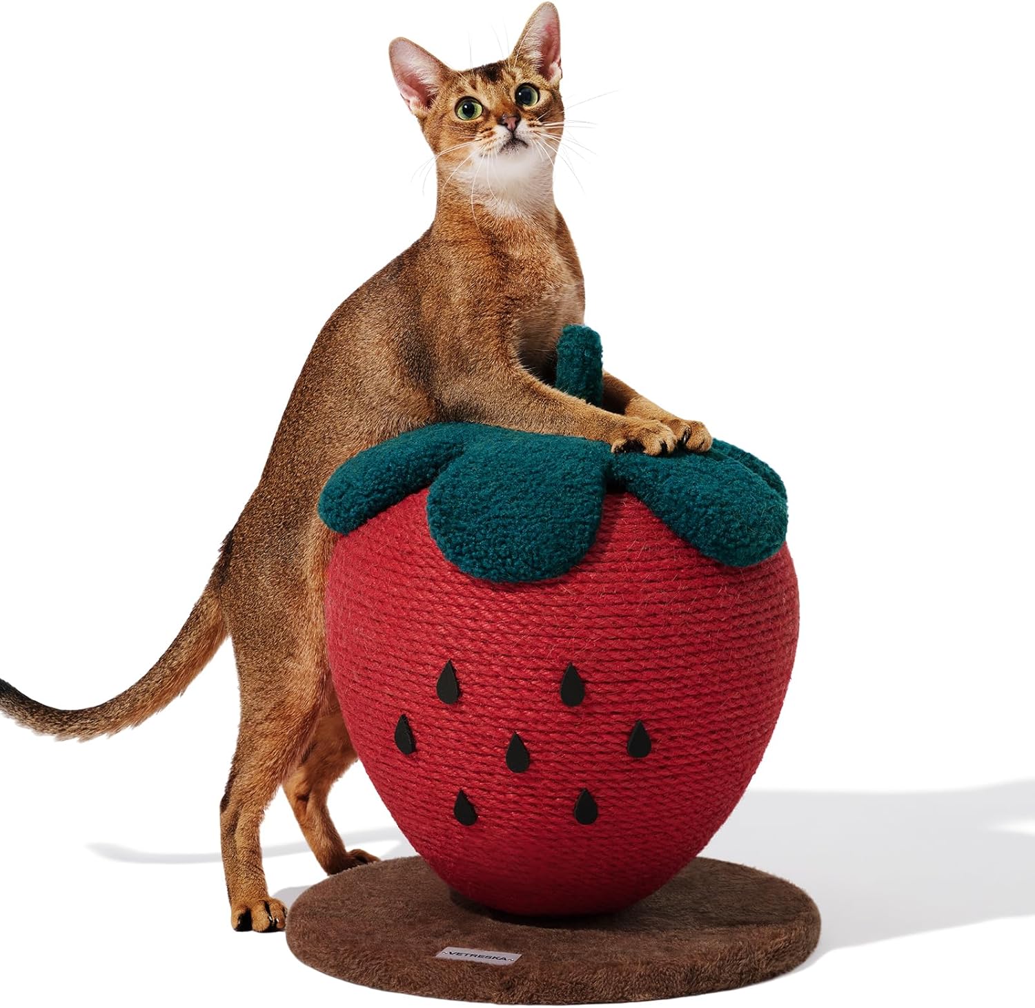 Strawberry Cat Scratching Post, Cute Cat Scratcher with Sisal Rope, Vertical Cat Scratch Post for Indoor Cat and Kitten, Ring Paper Strawberry Leaves Attract Cats