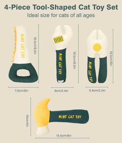 4Pcs Tool-Shaped Catnip Toys, Organic Catnip & Crinkle Sound, Soft and Durable, Interactive Chew & Kicker Cat Toys, Exercise and Teething Relief for Indoor Cats & Kittens