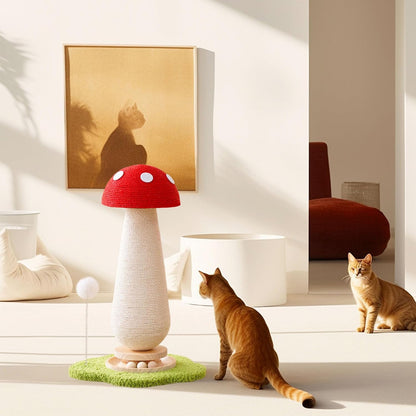 Cute Mushroom Cat Scratching Post Cat Tree, 21.5‘’ H Cute Cat Scratcher Tower with Durable Solid Wood Turntable Toy, Mushroom Scratch Post Cat Sisal Scratcher with Catnip for Indoor Adult Cats