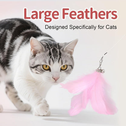 Perfectly Pink Cat Wand Toys for Indoor Cats - Cat Toy Set with Retractable Teaser Wand and 6 PCS Fairy Feather Toy Refills, Dragonfly Tassel Plush Cat Toys Interactive, Pink