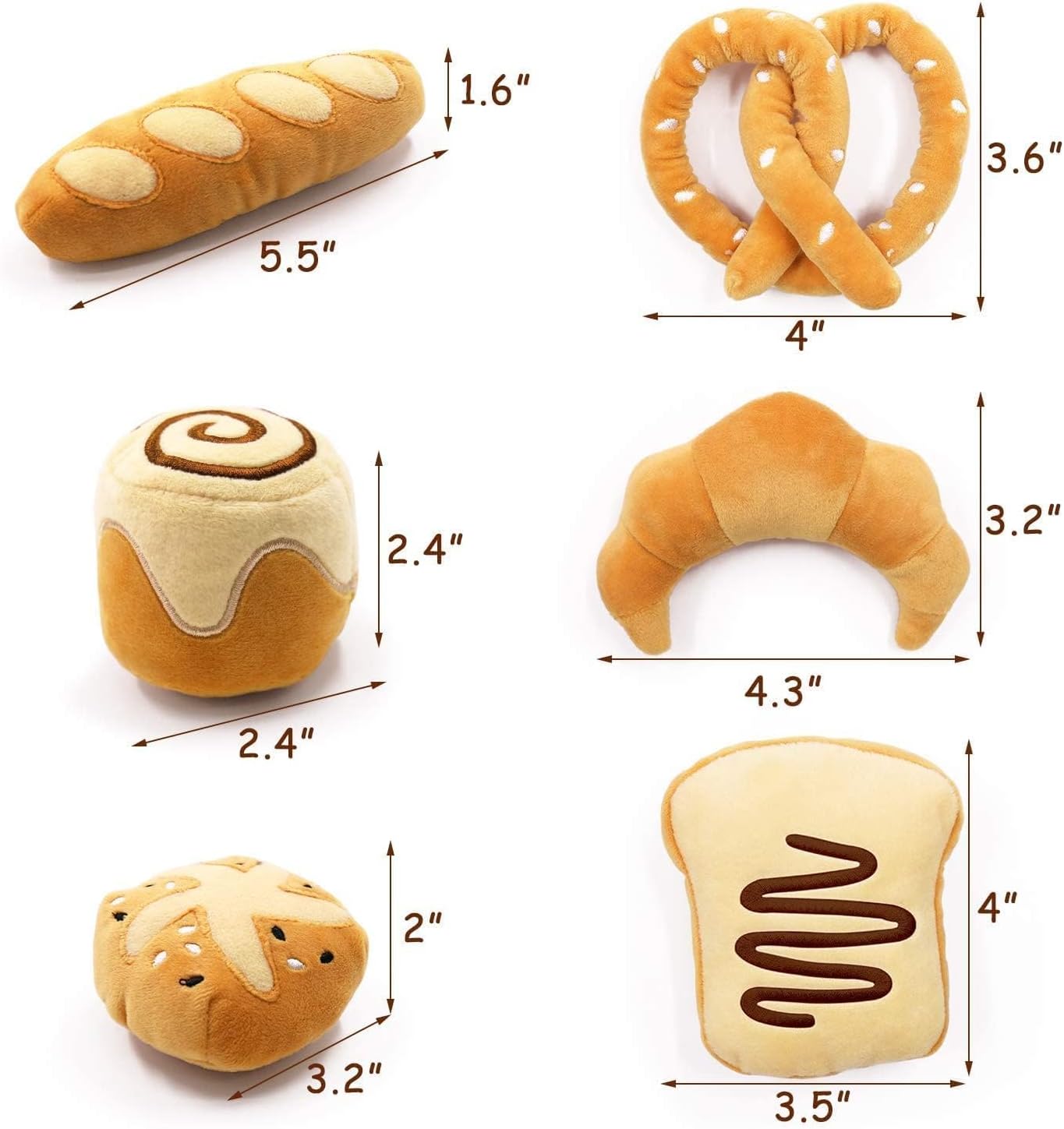6 Pack Bread Catnip Toys, Cat Toy for Indoor Interactive Toys, Kitten Chew Bite Kick Toy Baguette Croissant Pretzel Toast Bun Cinnamon Roll Plush Catmint Pet Birthday Presents 6 Pack