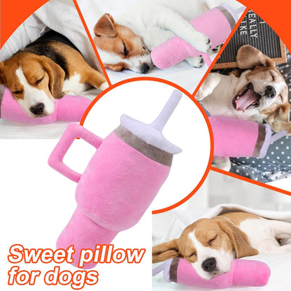Cute Squeaky Dog Toys Cup, Dog Birthday Toy for Aggressive Chewers, Safety Design Dog Toys for Small/Medium/Large Dog Exercise and Accompany(Pink)