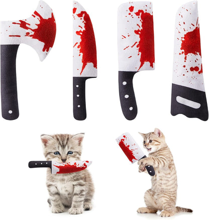 4Pcs Cat Toys, Horror Halloween Knife-Shaped Kitten Catnip Crinkly Sound Toys, Indoor Exercise for All Cat Breeds 6.5 Inches