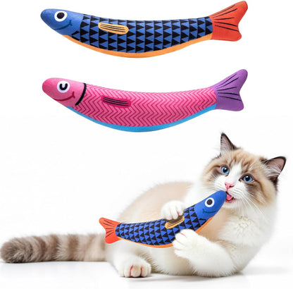 2 pack Interactive Soft Chew Kicker Cat Toys Infused Catnip for Indoor Cats & Kittens, [Crinkle &Bell] Fish Sound Toy, Drives Bored Cat Crazy with Fun!