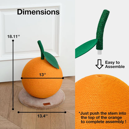 Orange Cat Scratching Post, Cute Cat Scratcher with Sisal Rope, Vertical Cat Scratch Post for Indoor Cat and Kitten, Cat Scratching Ball