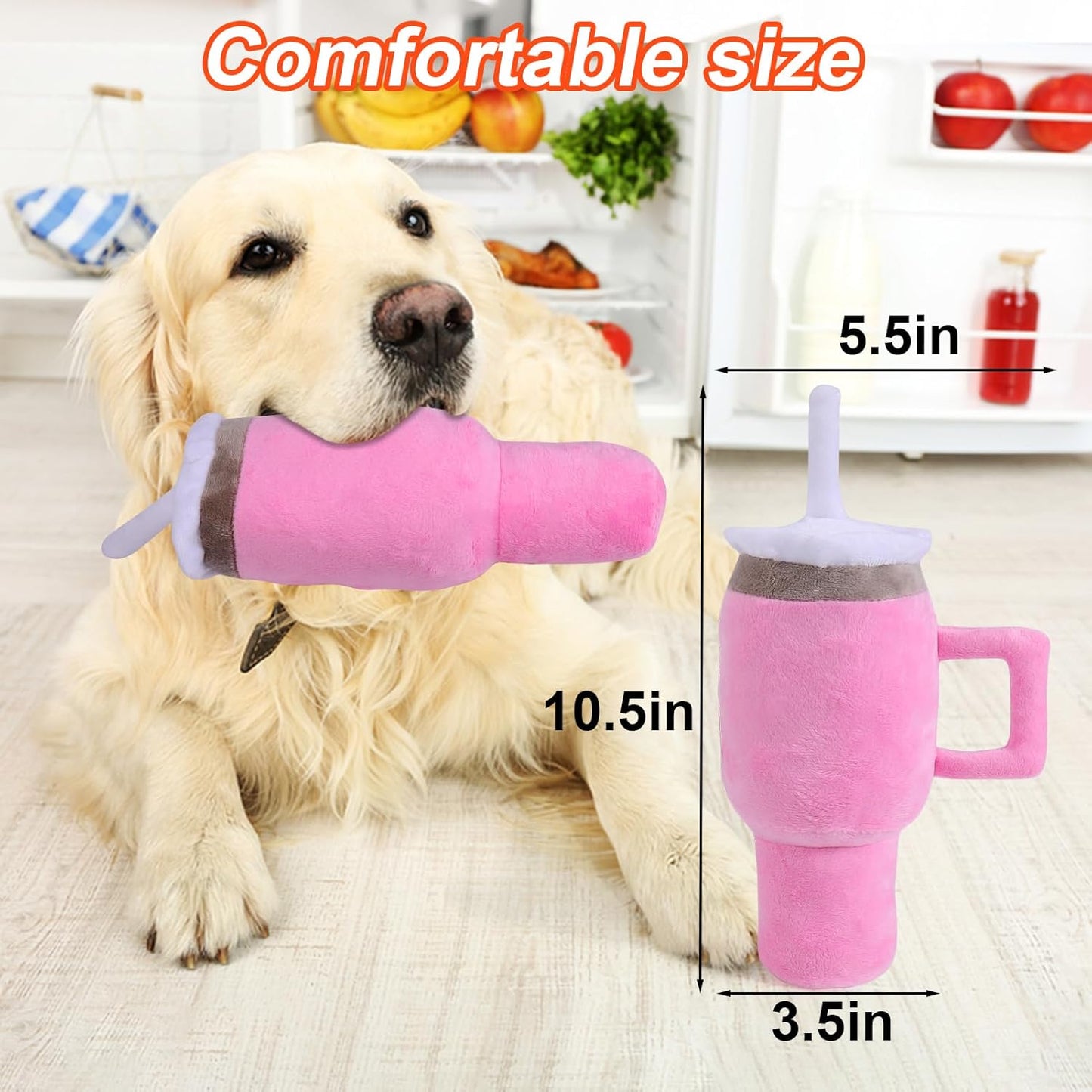 Cute Squeaky Dog Toys Cup, Dog Birthday Toy for Aggressive Chewers, Safety Design Dog Toys for Small/Medium/Large Dog Exercise and Accompany(Pink)