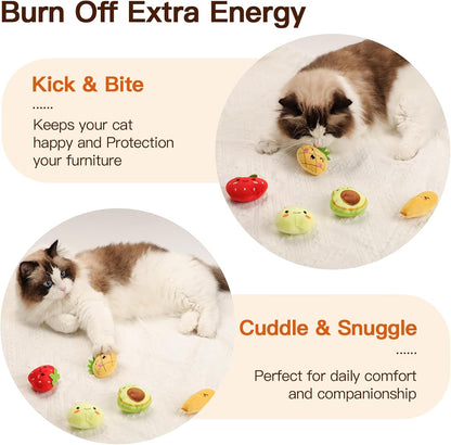 Catnip,5-Pack Fruity Friends Plush Toy Set for Cat Nip, Soft Cotton Filling, Interactive Indoor Play