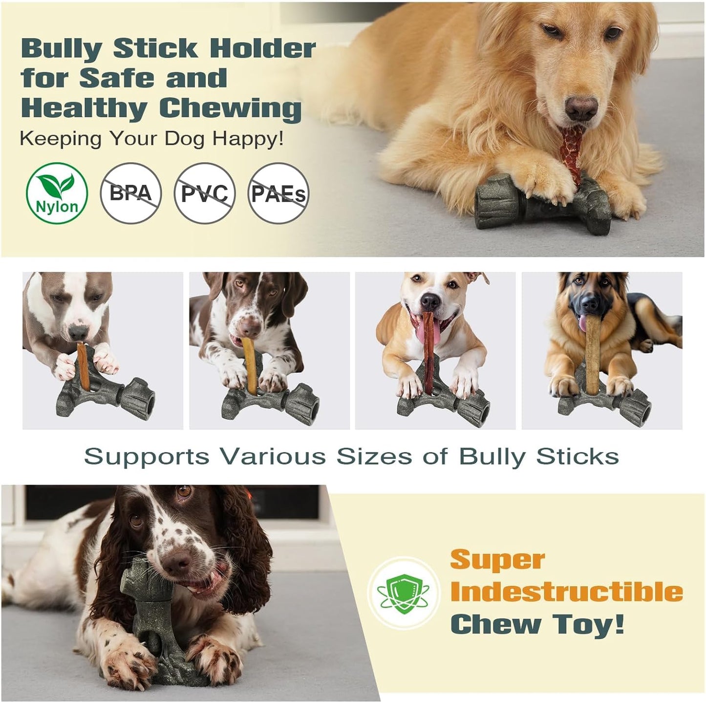 Bully Stick Holder & Frozen Snack Toy 2-In-1 for Large Aggressive Chewers, Durable Dog Chew Toy Reduces Anxiety & Prevents Choking, Bpa-Free