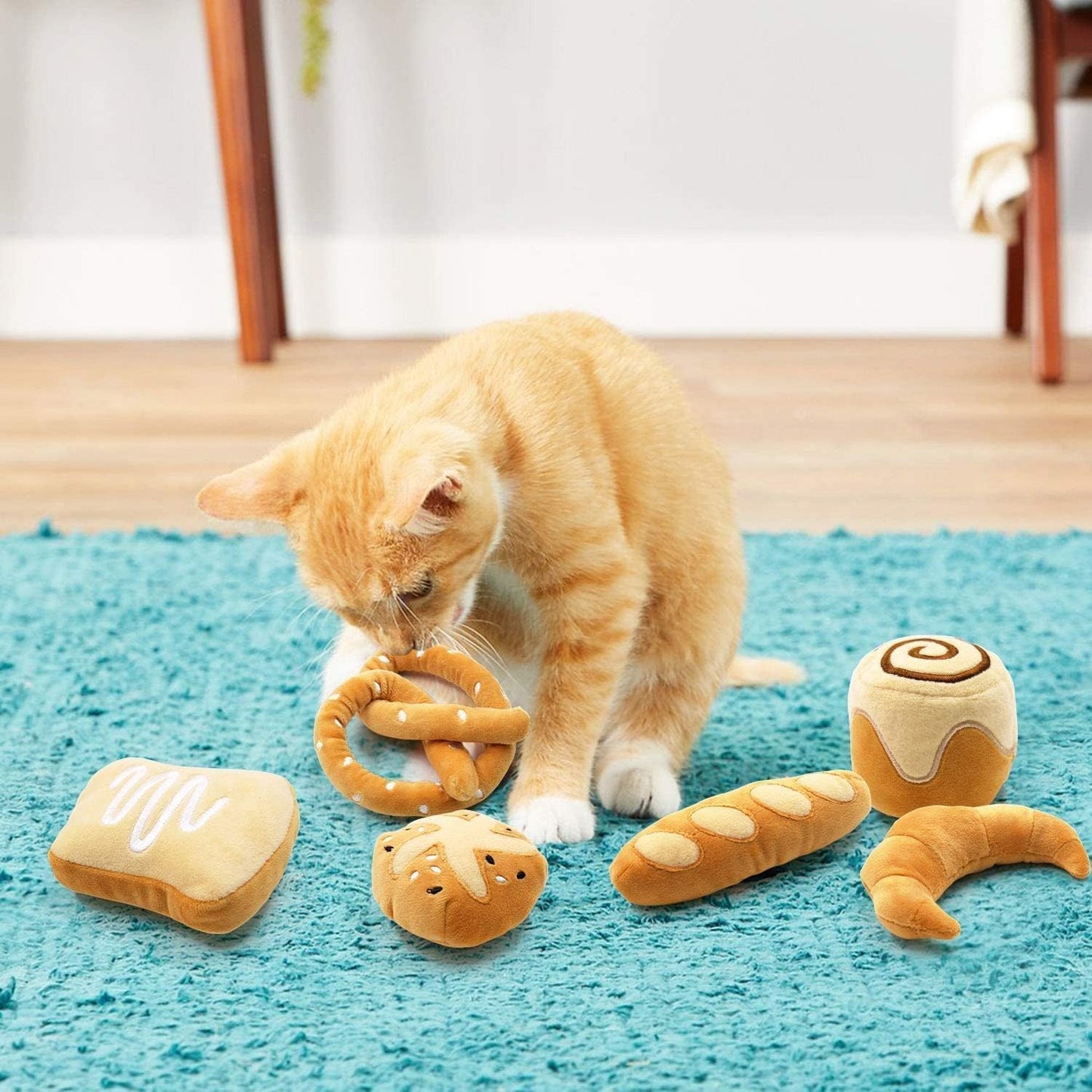 6 Pack Bread Catnip Toys, Cat Toy for Indoor Interactive Toys, Kitten Chew Bite Kick Toy Baguette Croissant Pretzel Toast Bun Cinnamon Roll Plush Catmint Pet Birthday Presents 6 Pack