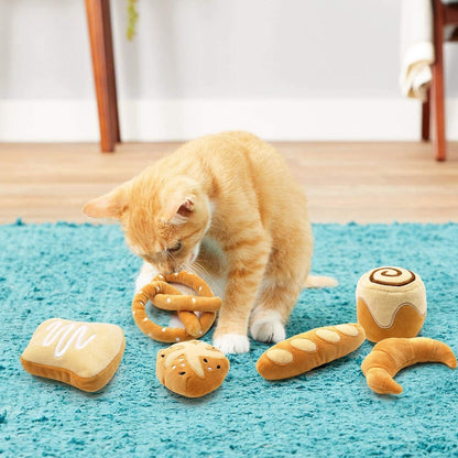 6 Pack Bread Catnip Toys, Cat Toy for Indoor Interactive Toys, Kitten Chew Bite Kick Toy Baguette Croissant Pretzel Toast Bun Cinnamon Roll Plush Catmint Pet Birthday Presents 6 Pack