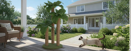 31.5 Inch Palm Tree Cat Scratching Post, Cat Scratcher Tree with 3 Scratching Poles & 2 Interactive Dangling Balls, Cats Scratching Posts for Indoor Kitten & Adult Cats
