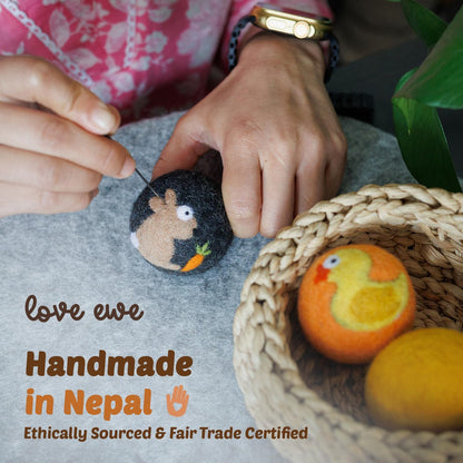 Organic Wool Felt Balls - 3 Pack Love Ewe Pet Supplies – 2In Colorful & Durable Cat Toys Handmade from New Zealand, Ideal for Indoor Play and Mental Stimulation – Fish & Bird Design