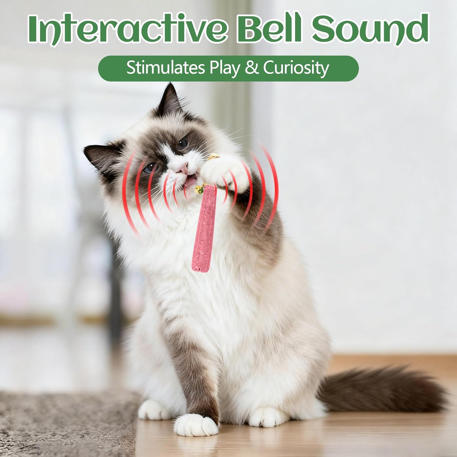 4 Pack Hand-Rolled Catnip Sticks with Chew Rope & Bell -Shaped Cat Toys for Indoor Cats and Kicker Toys, Teething Chew and Play Fun (Pink)