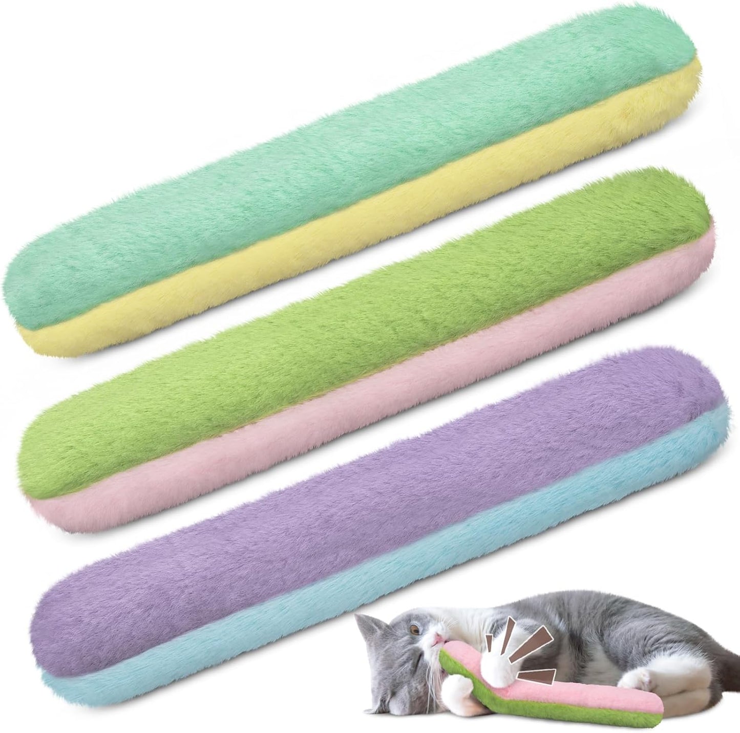 Cat Toys Kicker Pillows 3Pcs, Refillable Catnip Toys with Crinkle Sound Inside, Interactive Indoor Cat Nip Kitty Kick Sticks for Kitten 10.1 Inches