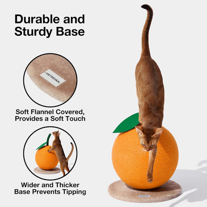 Orange Cat Scratching Post, Cute Cat Scratcher with Sisal Rope, Vertical Cat Scratch Post for Indoor Cat and Kitten, Cat Scratching Ball