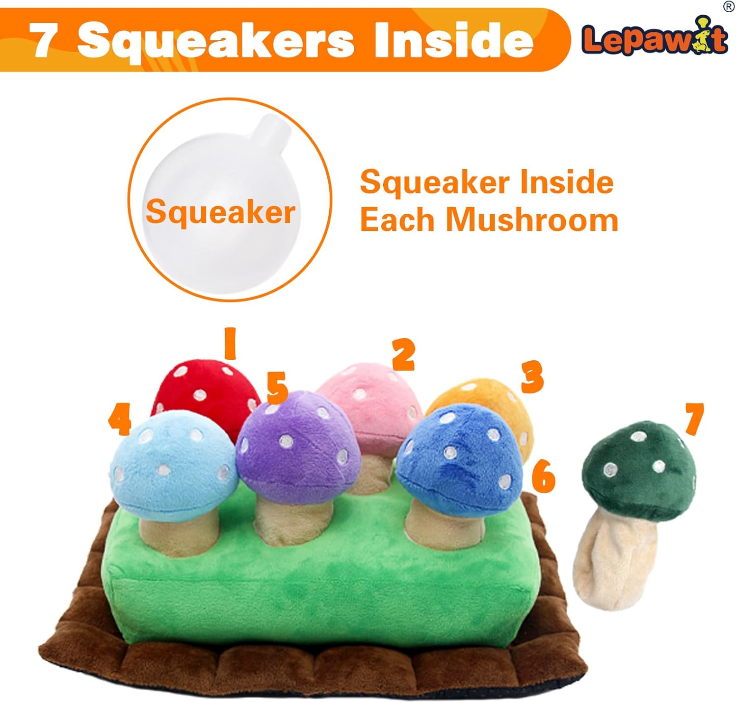 Hide and Seek Mushroom Dog Toys, Squeaky Interactive Puzzle Dog Toys for Boredom and Stimulation, Dog Enrichment Toys for Small and Medium Dogs (Mushrooms, Pack of 7)