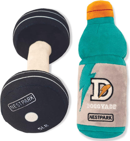 Fitness Funny Dog Toys - Doggyade and Doggy Dumbbell Workout Parody Cute Dog Toys - 2 Pack (Workout Pack)