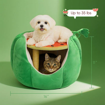 Adorable Watermelon Cat House , Small Cat Tree with Sisal Ropes and Plush Perch, Cute Cat Bed Cave with Soft Pillow, Watermelon Design