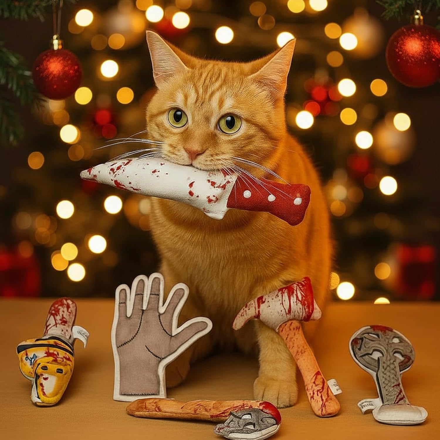 Spooky 5 PC Catnip Cat Toys, [100% Organic Catnip Filled, Cotton-Free] Funny Knife-Shaped Crinkly Sound Toys for Indoor Kitten Cat Nip Kitty Chew Toy