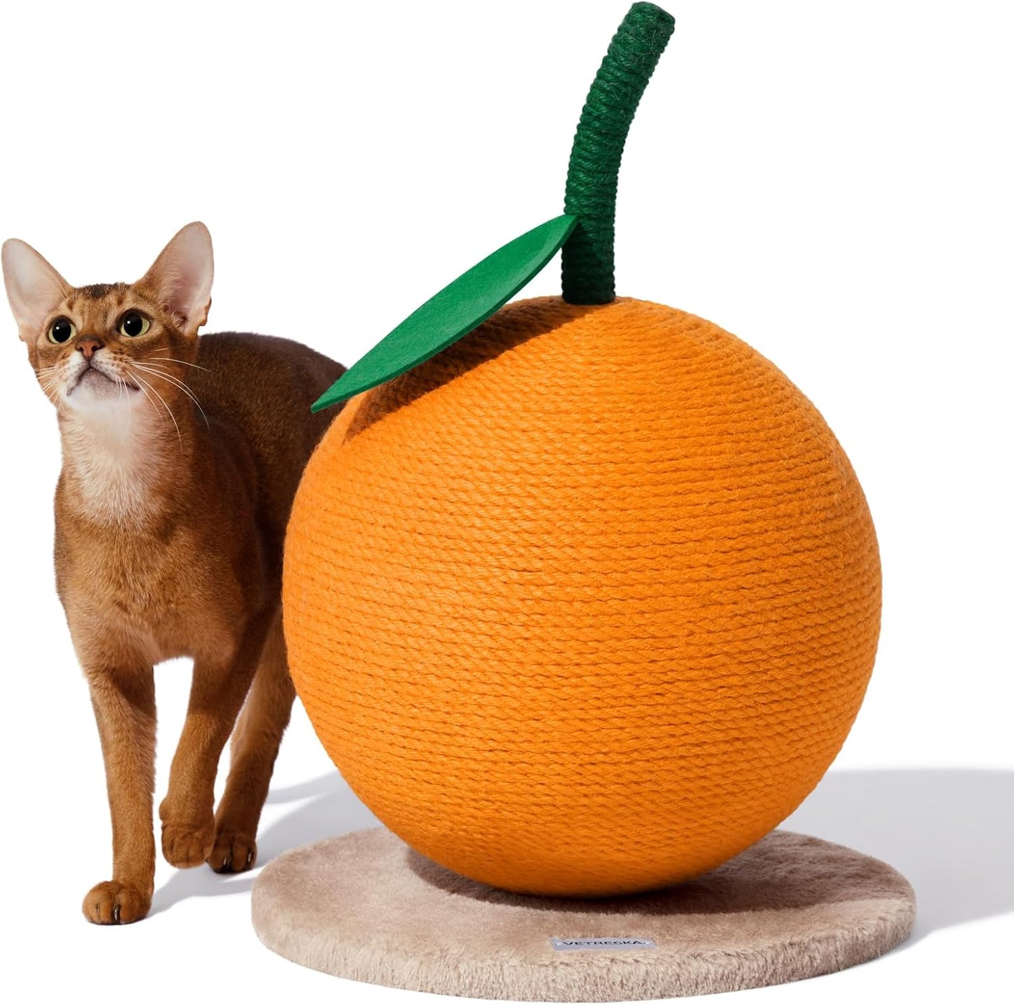 Orange Cat Scratching Post, Cute Cat Scratcher with Sisal Rope, Vertical Cat Scratch Post for Indoor Cat and Kitten, Cat Scratching Ball
