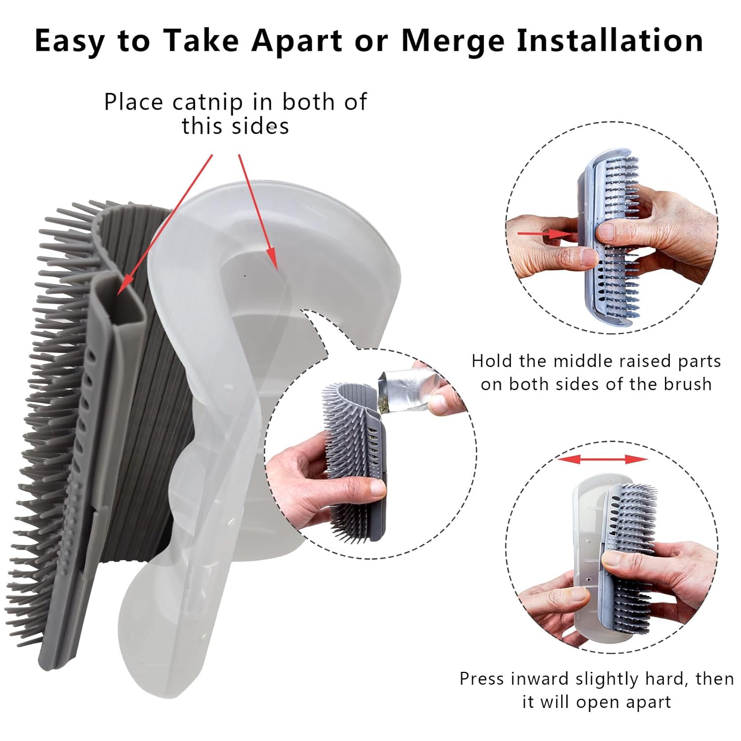 2 Pack Self Grooming Cat Brush - 6.1" Wall Corner Scratcher with Massage Combs for Long and Short Fur Cats, Kittens (Grey)