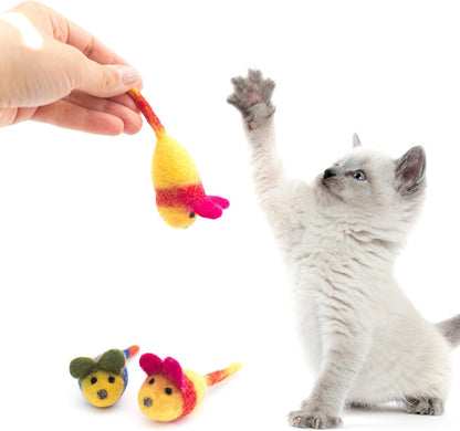 Organic Wool Felt Mouse Cat Toys with Catnip – 3 Pack | 100% Handmade, Eco-Friendly, Durable | Natural, Safe for Indoor Cats | Minimalist Design