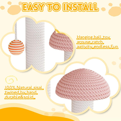 Mushroom Cat Scratcher for Kittens and Small Cats, Multi-Level Sisal Scratching Post with Hanging & Track Balls, Sturdy Wooden Base Cat Furniture for Indoor Cats’ Scratching & Playing