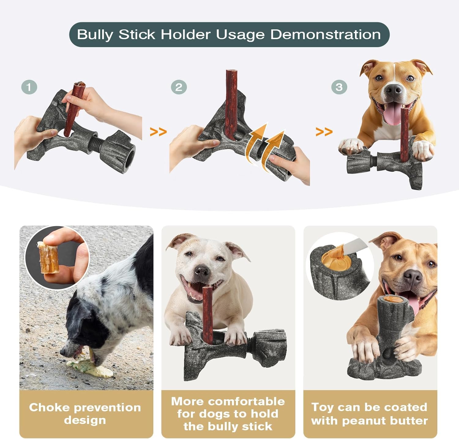 Bully Stick Holder & Frozen Snack Toy 2-In-1 for Large Aggressive Chewers, Durable Dog Chew Toy Reduces Anxiety & Prevents Choking, Bpa-Free