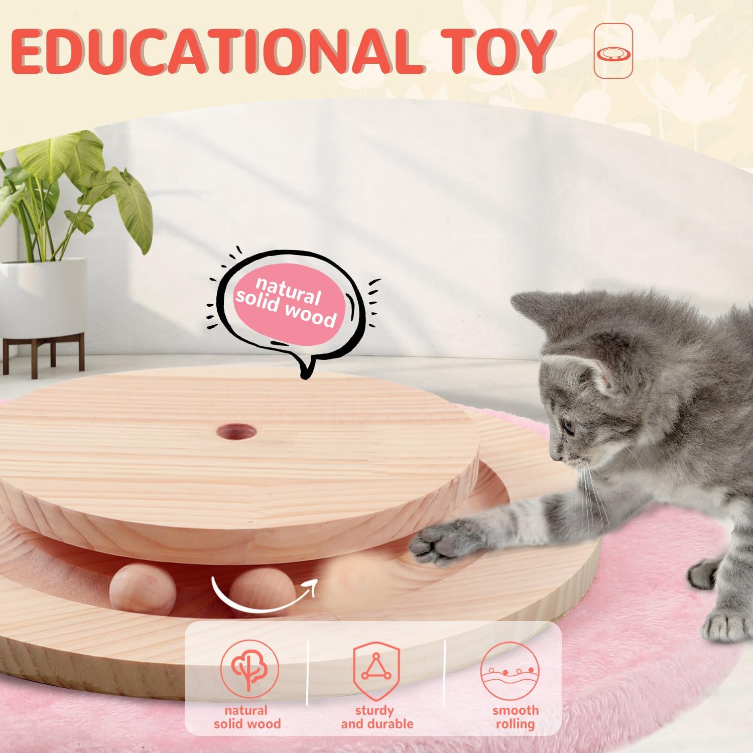 45'' Tall Cat Scratching Post,3.5Inch Diameter Sisal Rope Scratching Post for Indoor Cats Adults Kittens,Cat Scratcher with Interactive Ball Toys Self Groomer Brush for Large Cats (Pink-45Inch)