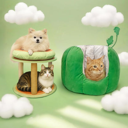 Adorable Watermelon Cat House , Small Cat Tree with Sisal Ropes and Plush Perch, Cute Cat Bed Cave with Soft Pillow, Watermelon Design