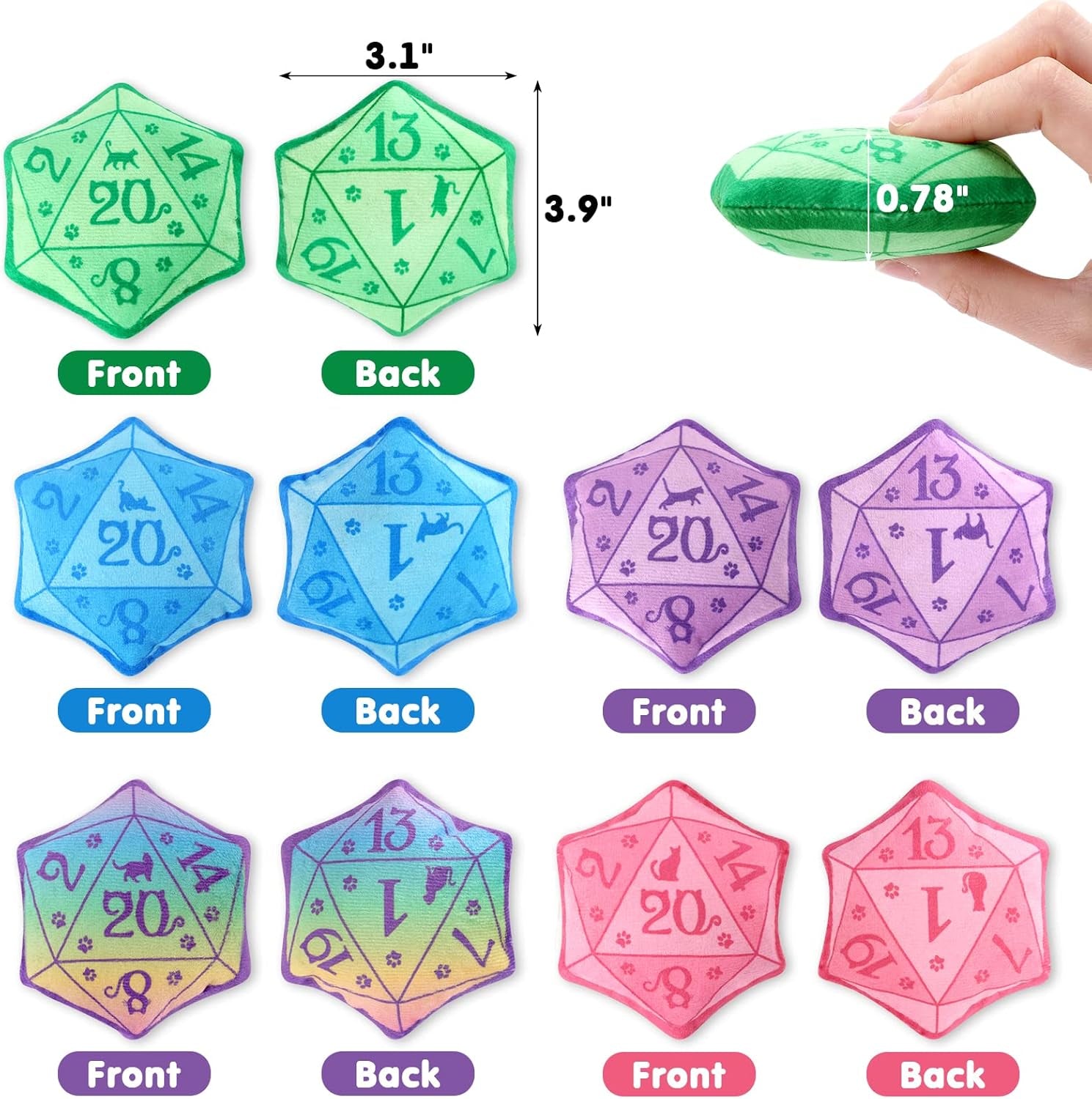 D20 Dice Catnip Toy, DND Interactive Cat Toy Gifts for Role Playing Tabletop Game Soft Plush Funny Cute Kitten Teething Chew Pet Supplies Cat Lover Witchy Gift Idea Dnd Accessories Set of 5