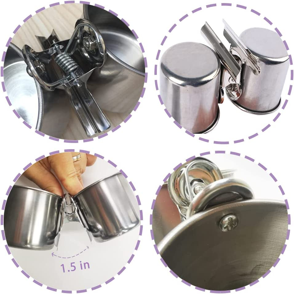 Bird Feeding Cups - Parrot Food Dish Stainless Steel Parrot Feeders Water Cage Bowls with Clamp Holder for Parakeet African Greys Conure Cockatiels Budgies Chinchilla Small Animal