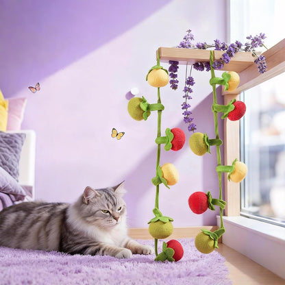 Interactive Hanging Cat Toy with Catnip & Rattle Sound, 2-Pack – Retractable Teaser Toys with Colorful Fruit Design for Indoor Cats, Batting, Chasing & Pouncing Play