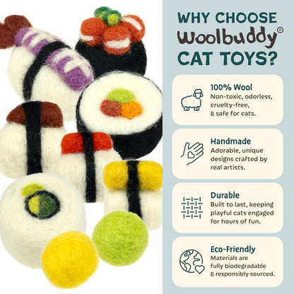 Sushi Cat Toy Set (9 Pcs) – Interactive Wool Felt Kitty Toys for Indoor Cats & Kittens, Catnip-Free, Durable, Cute & Enriching Play for Bored Cats