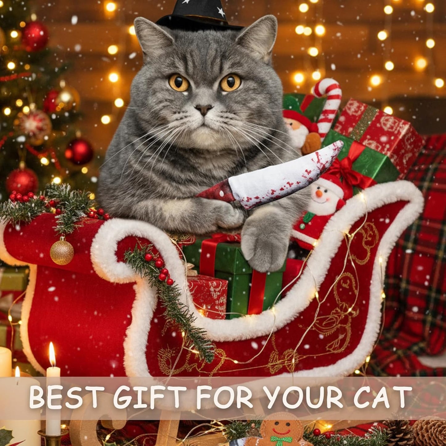 Spooky 5 PC Catnip Cat Toys, [100% Organic Catnip Filled, Cotton-Free] Funny Knife-Shaped Crinkly Sound Toys for Indoor Kitten Cat Nip Kitty Chew Toy