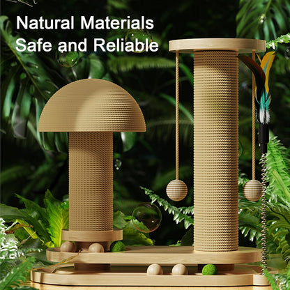  Modern Mushroom Cat Scratcher, Cat Scratching Post for Indoor Cats Adults, Sisal Tall Cats Scratch Post with Hanging Ball and Interactive Wooden Ball
