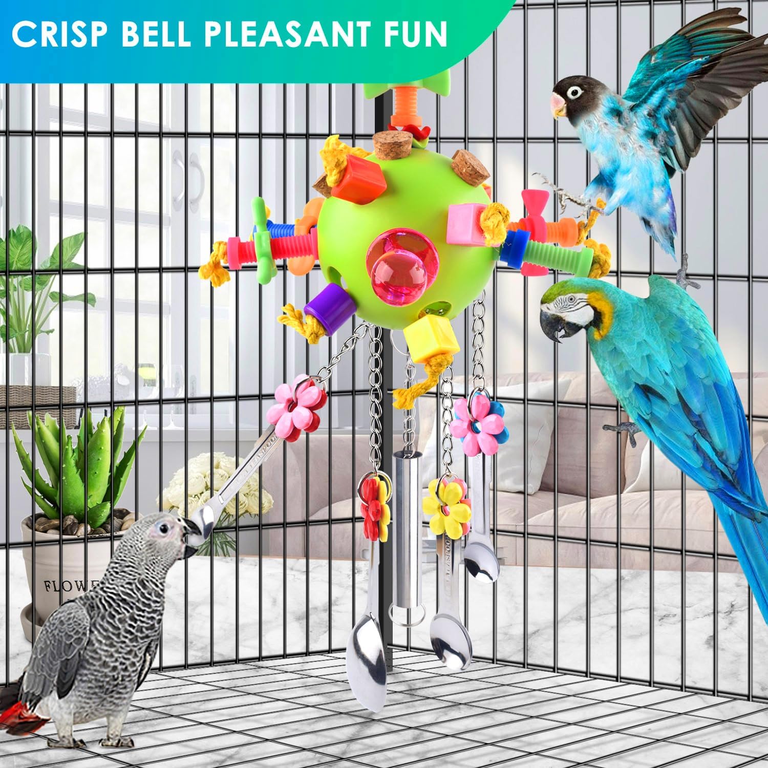 Bird Toys, Parrot Pull Spoons Toys for Conure Cage Parakeet Cockatiel Quarker African Grey Mini Macaw Amazon Parrots Cockatoo Small to Medium Birds