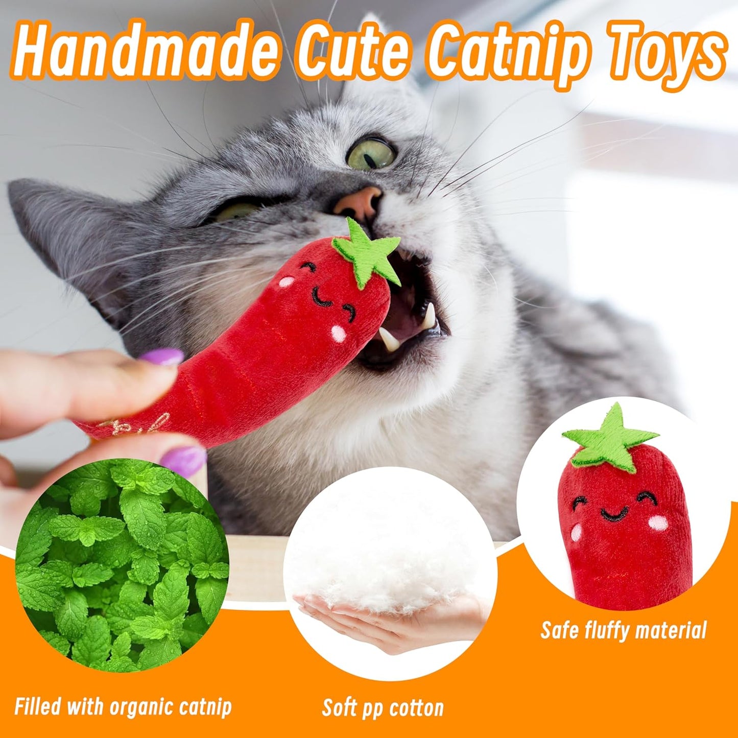 Catnip Toys for Cats, 5 Pack Cat Toys for Cats, Fluffy Catnip Toys for Chewing Playing, Interactive Kitten Toys, Catnip Filled Kitty Chew Teething Toys, Cat Chew Toys, Vegetable,5 Pcs