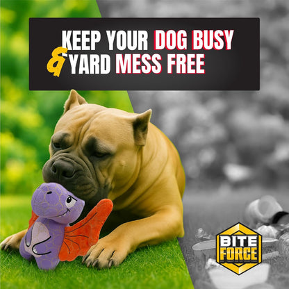 Durable & Strong Dog Toy Purple Dino with Squeaker, Kevlar-Reinforced for Aggressive Chewers.