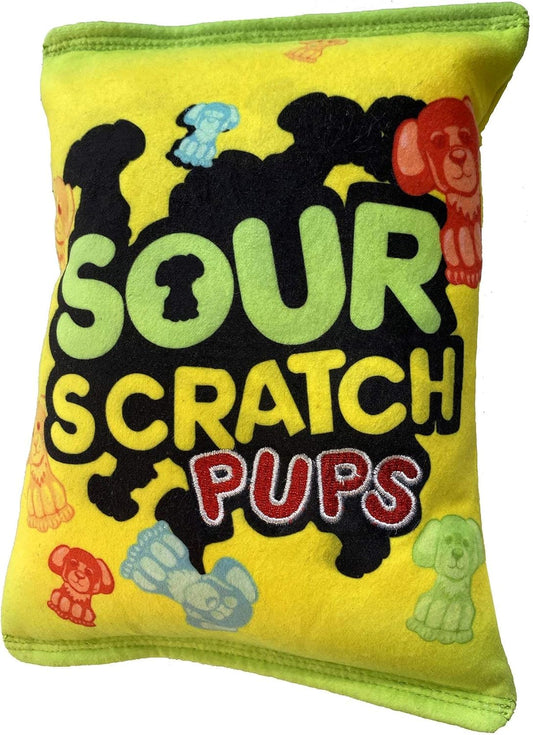 Funny Dog Toy W/Squeaker – Power Plush Squeaky Dog Toys for Small, Medium & Large Dogs – Soft Stuffed Animal for Indoor Play & Fetch - Sour Scratch, Large