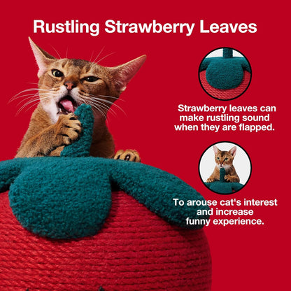 Strawberry Cat Scratching Post, Cute Cat Scratcher with Sisal Rope, Vertical Cat Scratch Post for Indoor Cat and Kitten, Ring Paper Strawberry Leaves Attract Cats