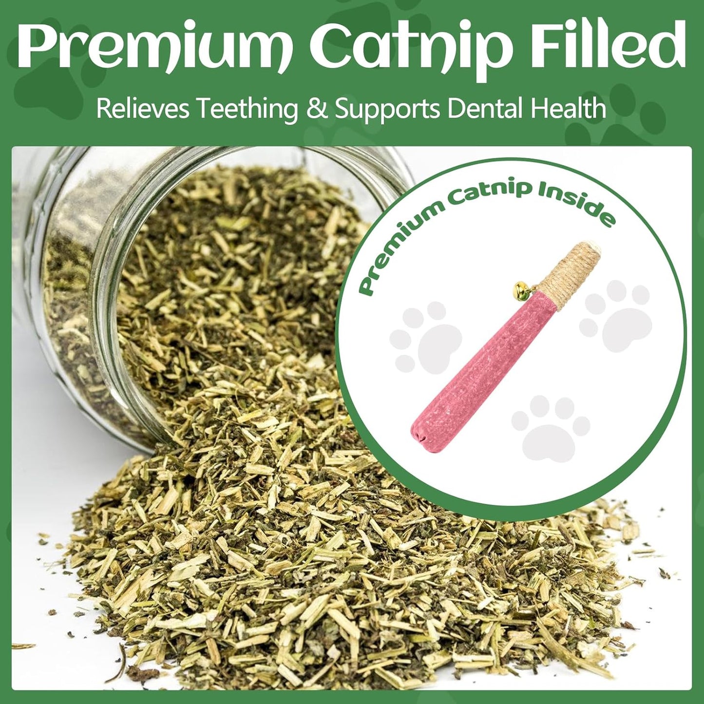 4 Pack Hand-Rolled Catnip Sticks with Chew Rope & Bell -Shaped Cat Toys for Indoor Cats and Kicker Toys, Teething Chew and Play Fun (Pink)