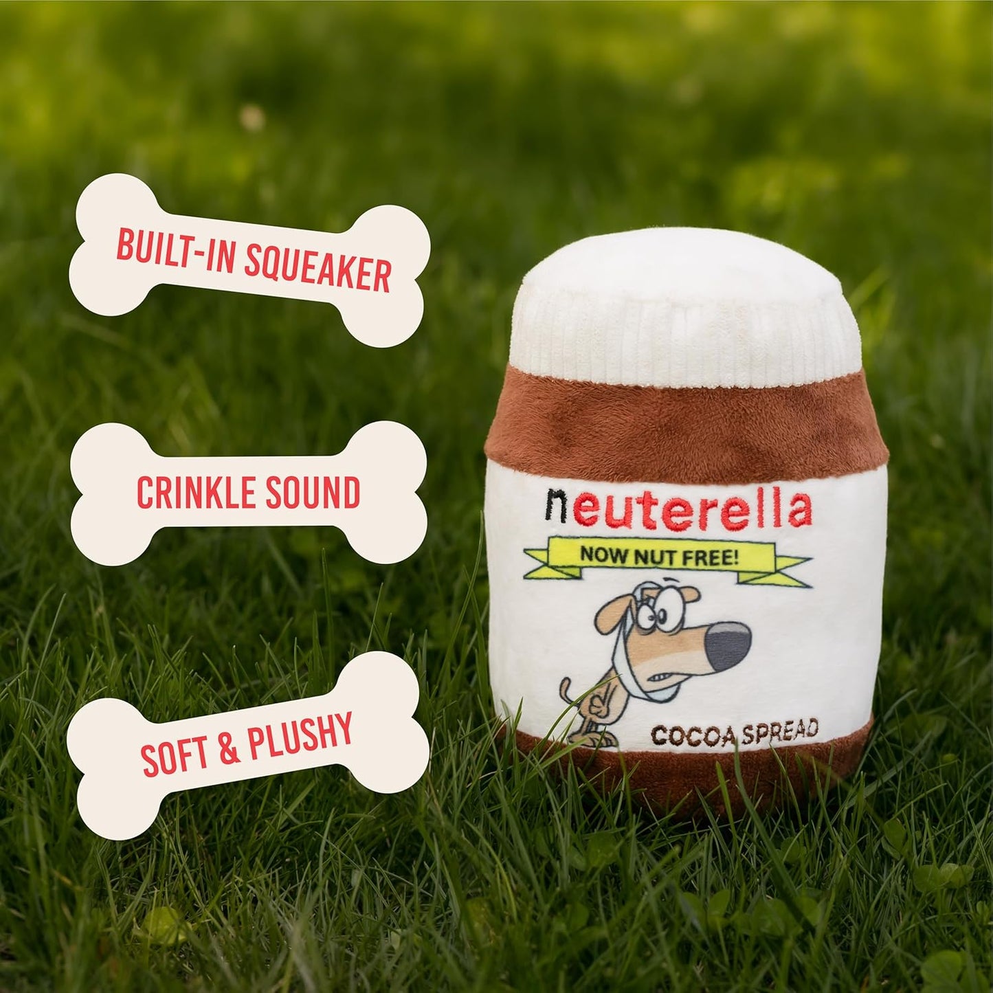 Funny Neuterella Dog Toy with Squeaker and Crinkle Sound – Parody Plush Squeaky Dog Toy for Small, Medium and Large Dogs – Hilarious Neutering-Themed Gift for Dogs and Dog Lovers – Unique Pet Toy