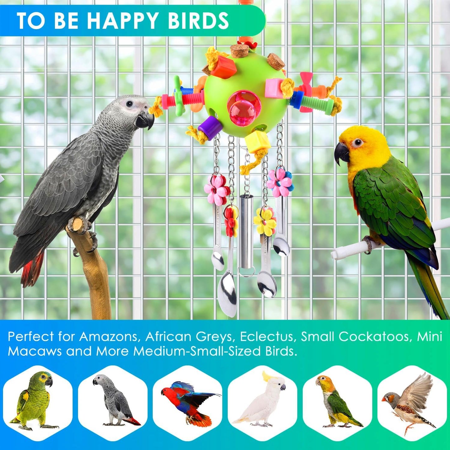 Bird Toys, Parrot Pull Spoons Toys for Conure Cage Parakeet Cockatiel Quarker African Grey Mini Macaw Amazon Parrots Cockatoo Small to Medium Birds