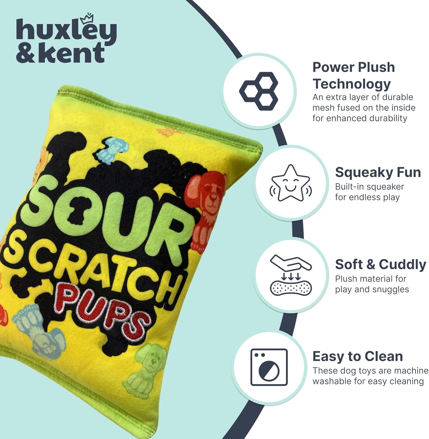 Funny Dog Toy W/Squeaker – Power Plush Squeaky Dog Toys for Small, Medium & Large Dogs – Soft Stuffed Animal for Indoor Play & Fetch - Sour Scratch, Large