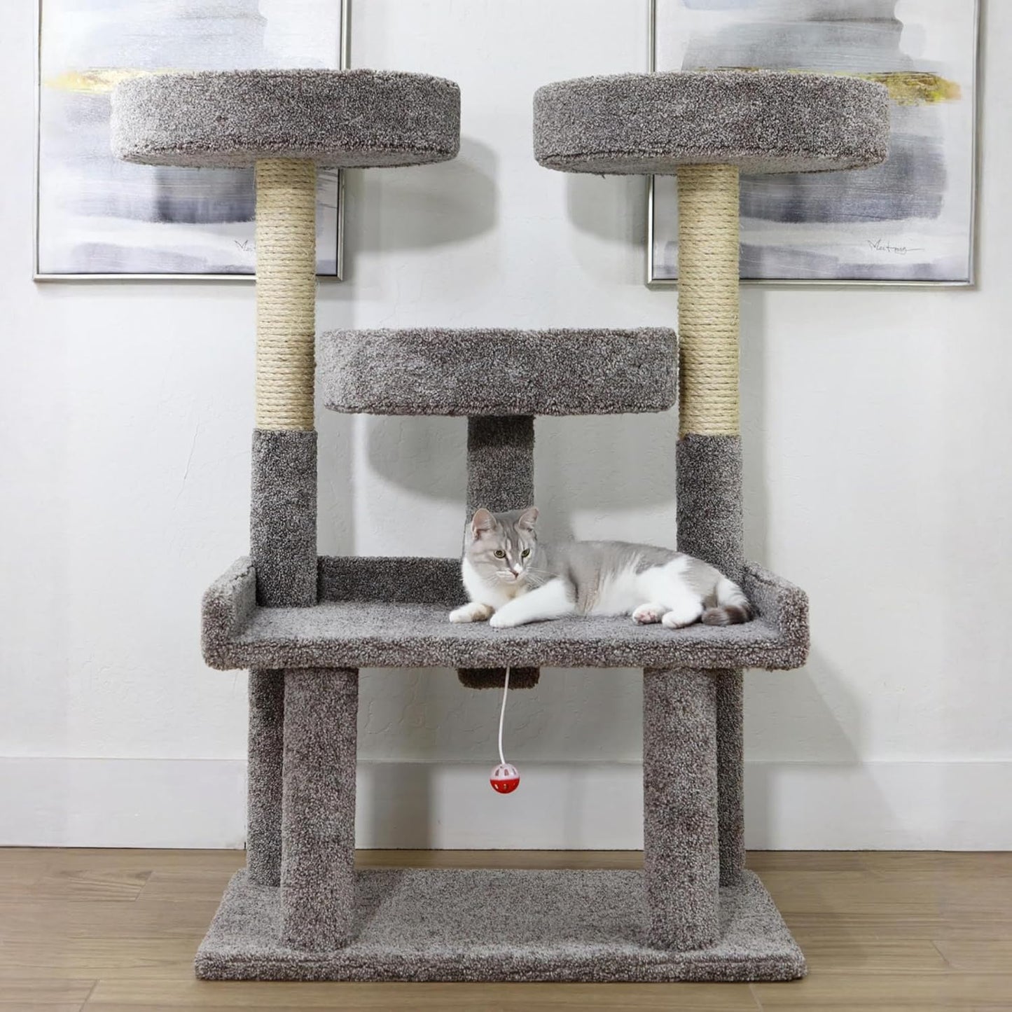 46″ XXL Heavy Duty Cat Tree – Extra-Large! Sturdy Indoor Cat Tower with Multiple Perches, Sisal Scratch Posts & Solid Wood Base (Gray)