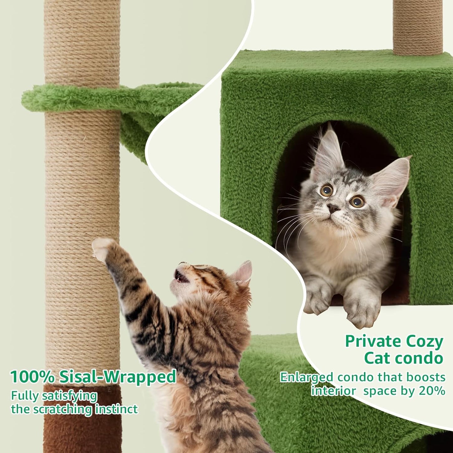 37" Cat Tree Tower for Indoor Cats，2-In-1 Multi-Functional Comfort with Premium Sisal Scratching Post, Cat Cando with Mouse Hole and Plush Toy Ball Large Hammock for Kitty or Small Cats