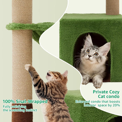 37" Cat Tree Tower for Indoor Cats，2-In-1 Multi-Functional Comfort with Premium Sisal Scratching Post, Cat Cando with Mouse Hole and Plush Toy Ball Large Hammock for Kitty or Small Cats
