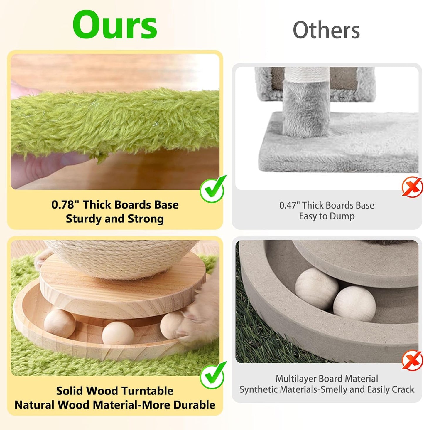 Cute Mushroom Cat Scratching Post Cat Tree, 21.5‘’ H Cute Cat Scratcher Tower with Durable Solid Wood Turntable Toy, Mushroom Scratch Post Cat Sisal Scratcher with Catnip for Indoor Adult Cats