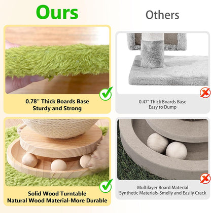 Cute Mushroom Cat Scratching Post Cat Tree, 21.5‘’ H Cute Cat Scratcher Tower with Durable Solid Wood Turntable Toy, Mushroom Scratch Post Cat Sisal Scratcher with Catnip for Indoor Adult Cats